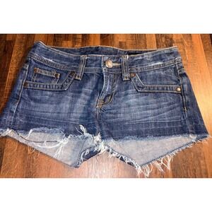 X2 Denim Womens Size 0 Blue Dark Wash Raw Hem Cut Off Jean Shorts Low Rise